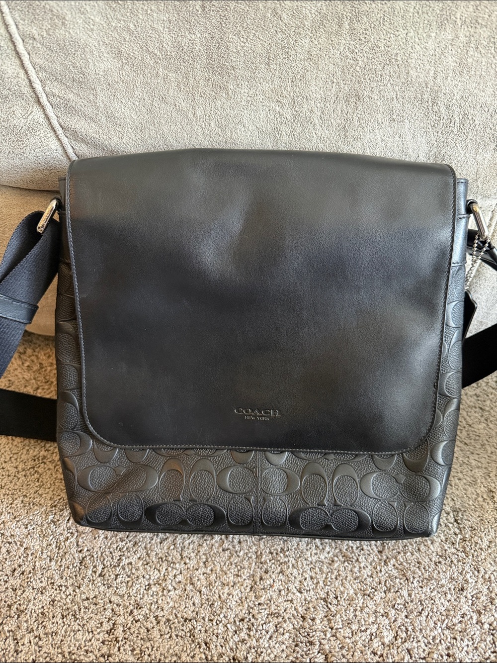 Coach Black Leather Signature  Messenger Bag